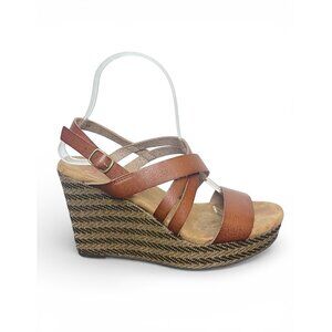 Jellypop Leather Strappy Sandal Wedges in Brown Size 9